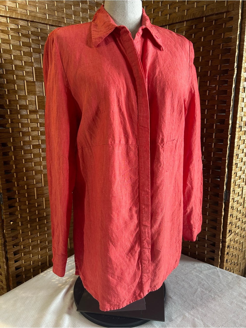 Richard Malcolm 100% Irish Linen Button Front Shirt Large Coral Tunic Top